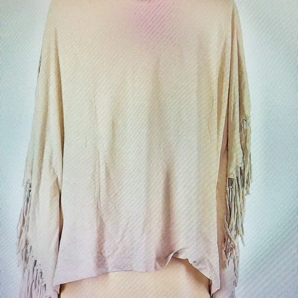 Free People Movement Fringed Poncho Creme Size Small - Picture 5 of 14